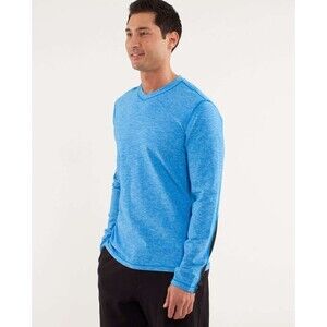LULULEMON Men size XL Heathered Beaming Blue Speed Top Stretch Long Sleeve